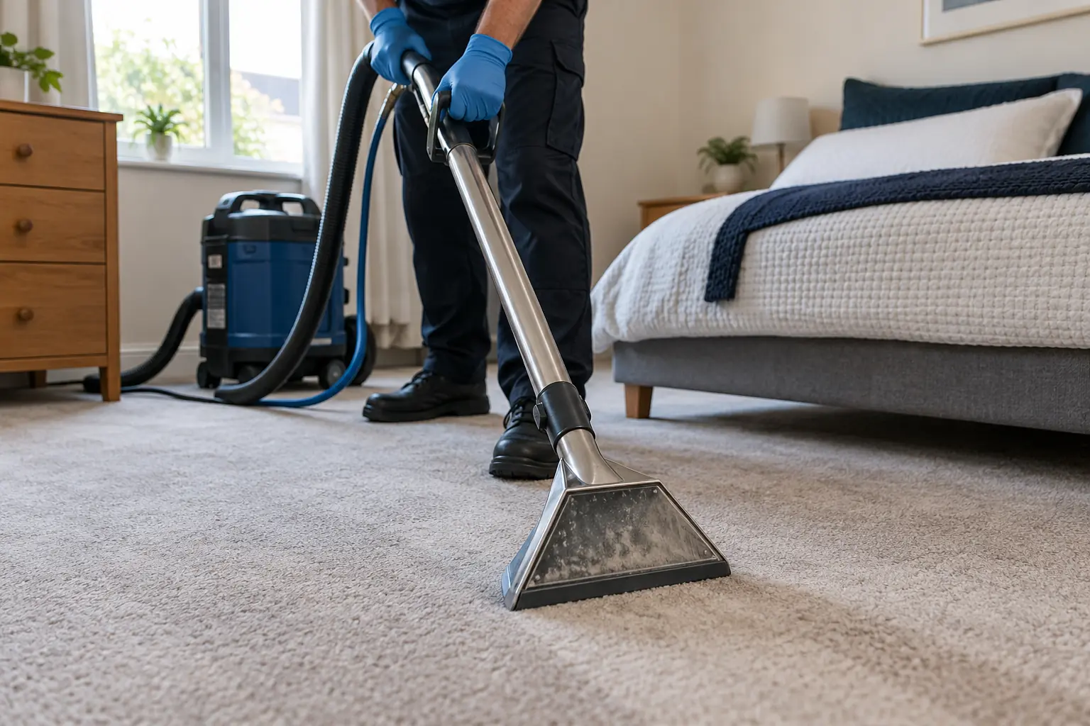A carpet extraction wand cleaning a domestic carpet